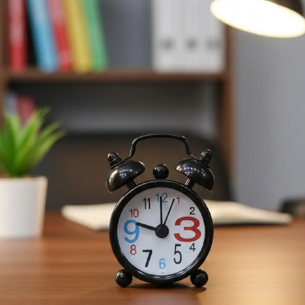 Tiny Cute Retro Twin Bell Alarm Clock – Black