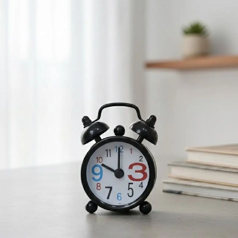 Tiny Cute Retro Twin Bell Alarm Clock – Black