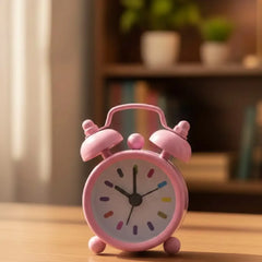 Tiny Vintage-Inspired Twin Bell Alarm Clock - Pink