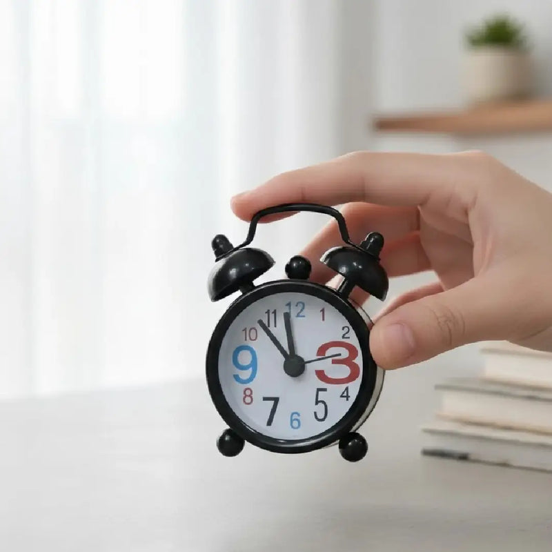 Tiny Cute Retro Twin Bell Alarm Clock – Black