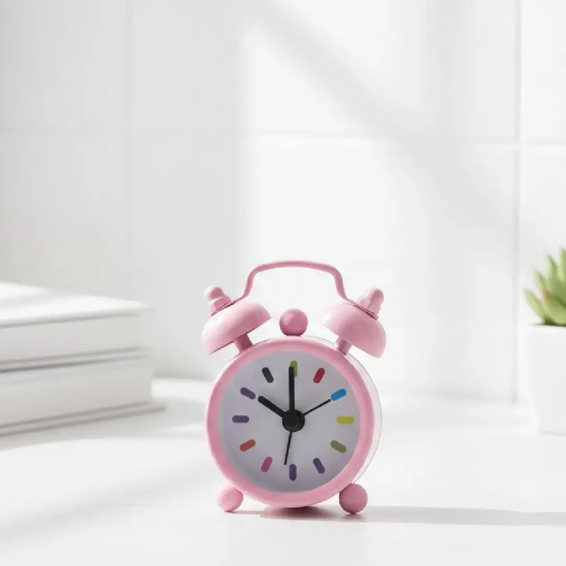 Tiny Vintage-Inspired Twin Bell Alarm Clock - Pink