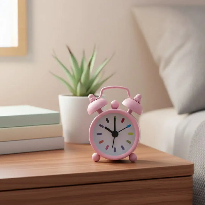 Tiny Vintage-Inspired Twin Bell Alarm Clock - Pink