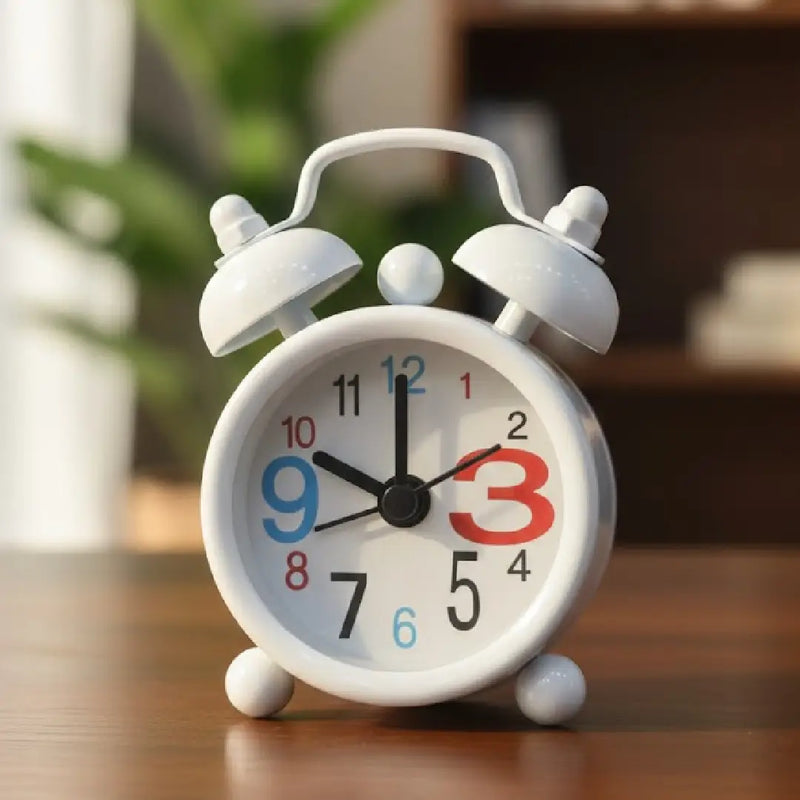 Tiny Cute Retro Twin Bell Alarm Clock – White