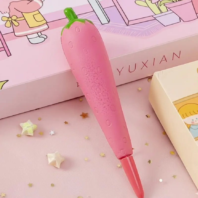 Pink Strawberry Squishy Gel Pen Cute Desk Accessory