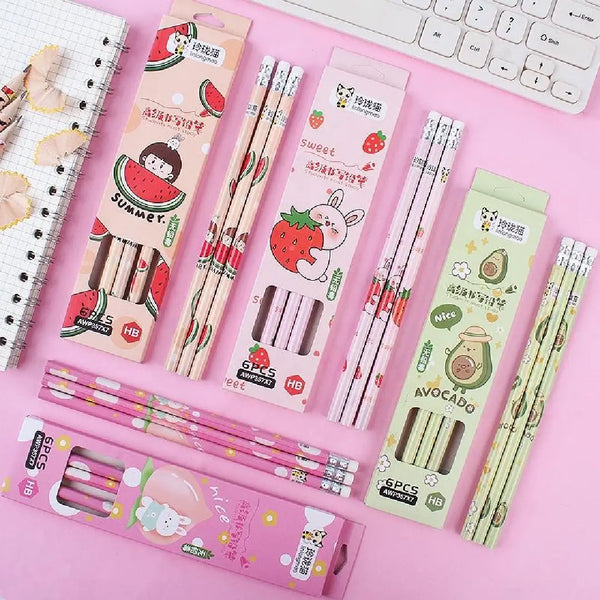 Kawaii Fruit Series: 6-Piece Decorative HB Pencil Set