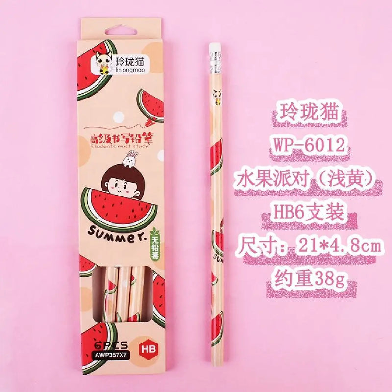 Kawaii Fruit Series: 6-Piece Decorative HB Pencil Set
