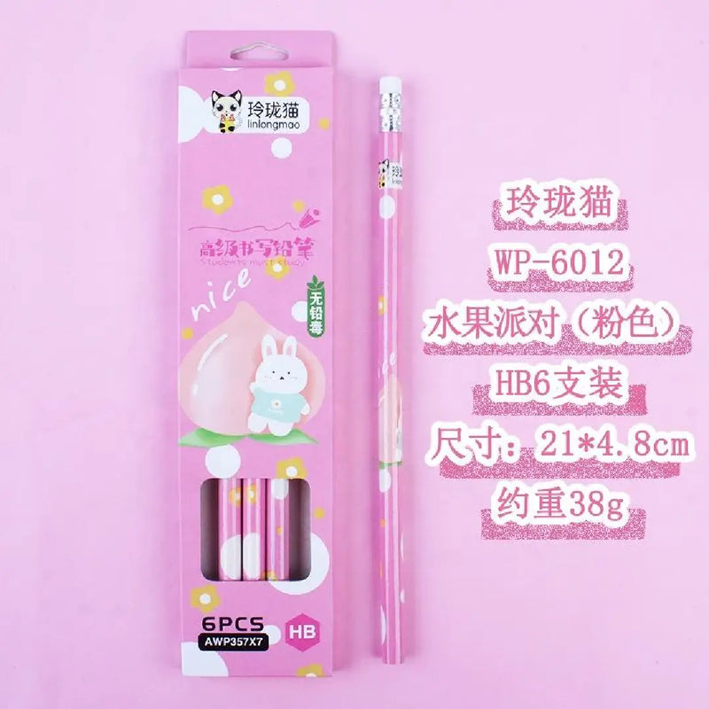 Kawaii Fruit Series: 6-Piece Decorative HB Pencil Set