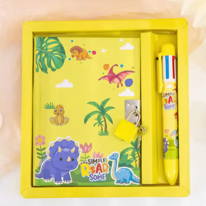 Adorable Locked Diary and 6-Color Shuttle Pen Set