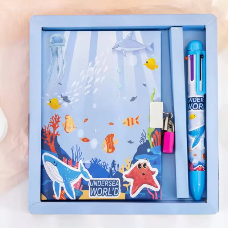 Adorable Locked Diary and 6-Color Shuttle Pen Set