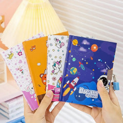 Adorable Locked Diary and 6-Color Shuttle Pen Set
