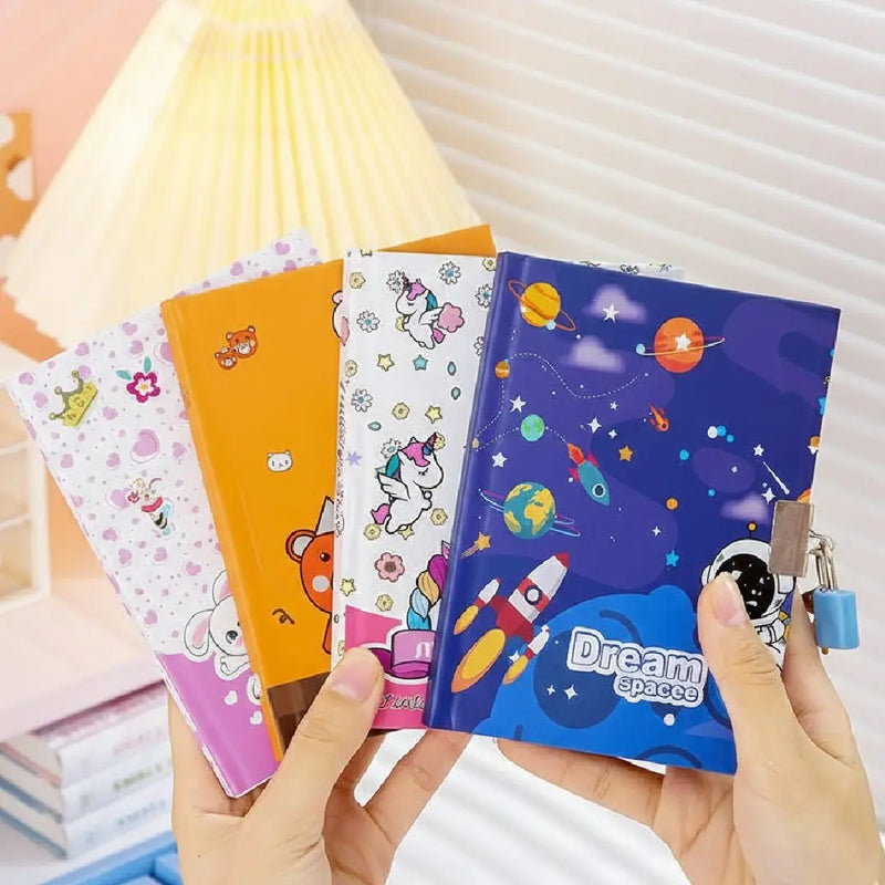 Adorable Locked Diary and 6-Color Shuttle Pen Set