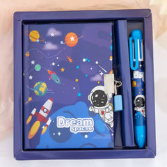 Adorable Locked Diary and 6-Color Shuttle Pen Set
