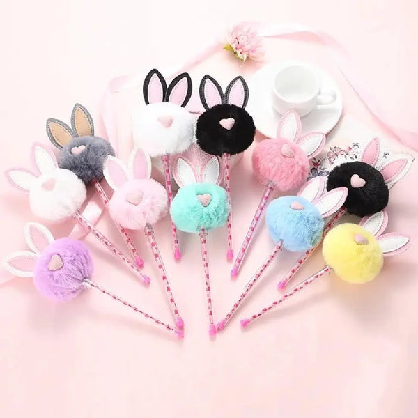 Adorable Plush Bunny Ears Pom Pom Pen Kawaii Style