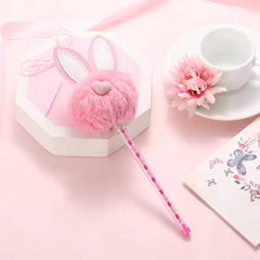 Adorable Plush Bunny Ears Pom Pom Pen Kawaii Style