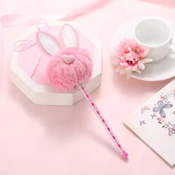 Adorable Plush Bunny Ears Pom Pom Pen Kawaii Style