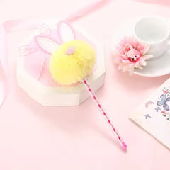 Adorable Plush Bunny Ears Pom Pom Pen Kawaii Style