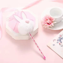 Adorable Plush Bunny Ears Pom Pom Pen Kawaii Style