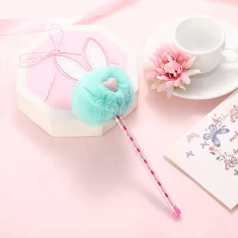 Adorable Plush Bunny Ears Pom Pom Pen Kawaii Style