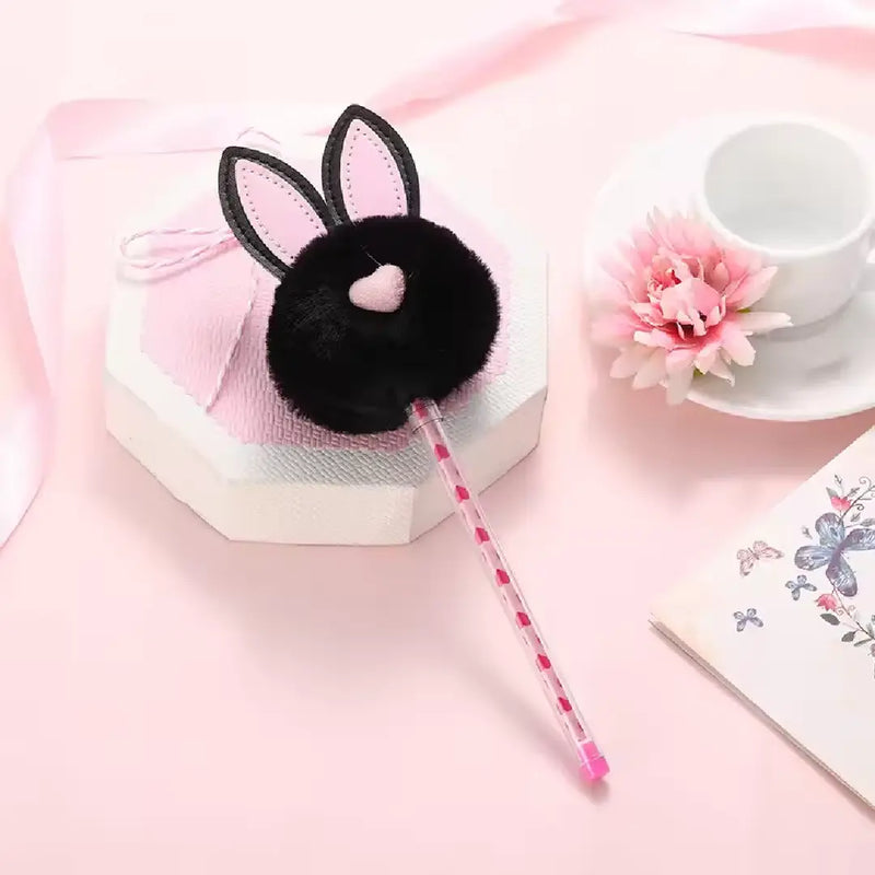 Adorable Plush Bunny Ears Pom Pom Pen Kawaii Style