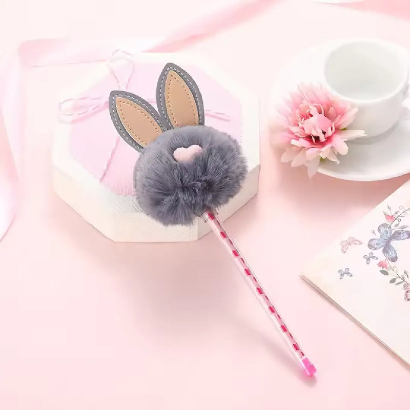 Adorable Plush Bunny Ears Pom Pom Pen Kawaii Style