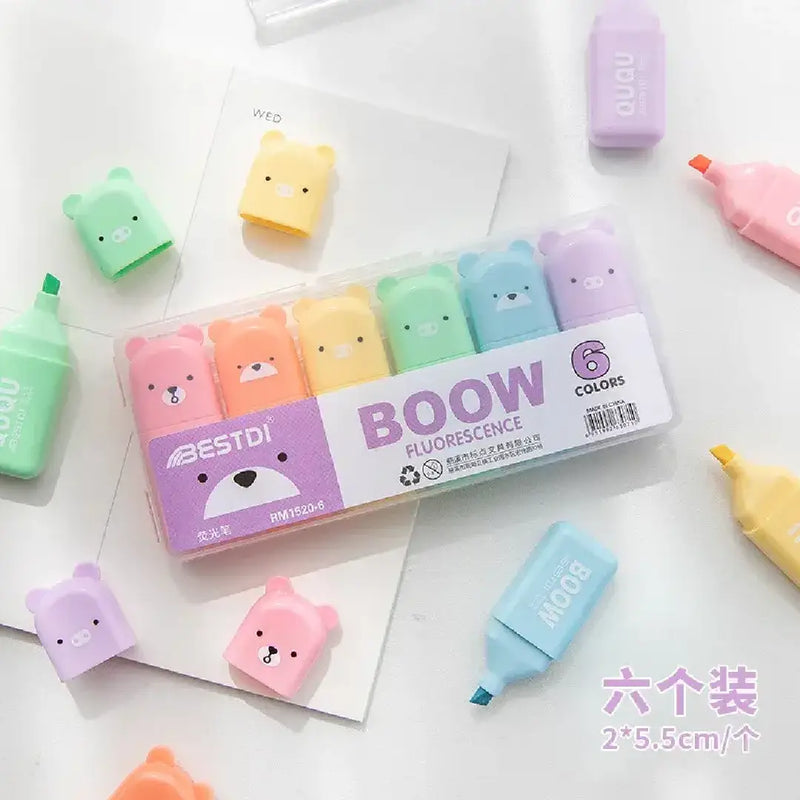 Cute Bear 6-Color Bear Shaped Mini Highlighter Set