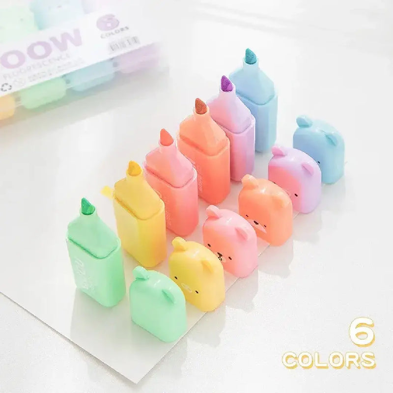 Cute Bear 6-Color Bear Shaped Mini Highlighter Set