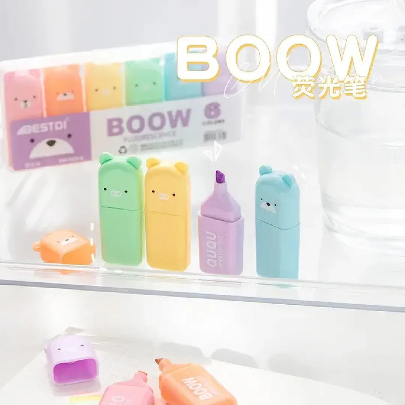 Cute Bear 6-Color Bear Shaped Mini Highlighter Set