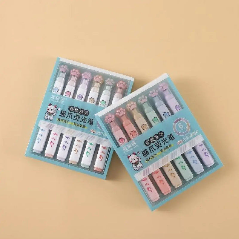 Cute Cat Paw Pastel Highlighter 6-Piece Set