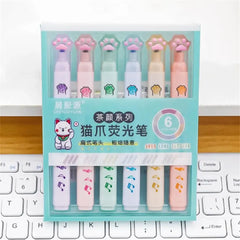Cute Cat Paw Pastel Highlighter 6-Piece Set