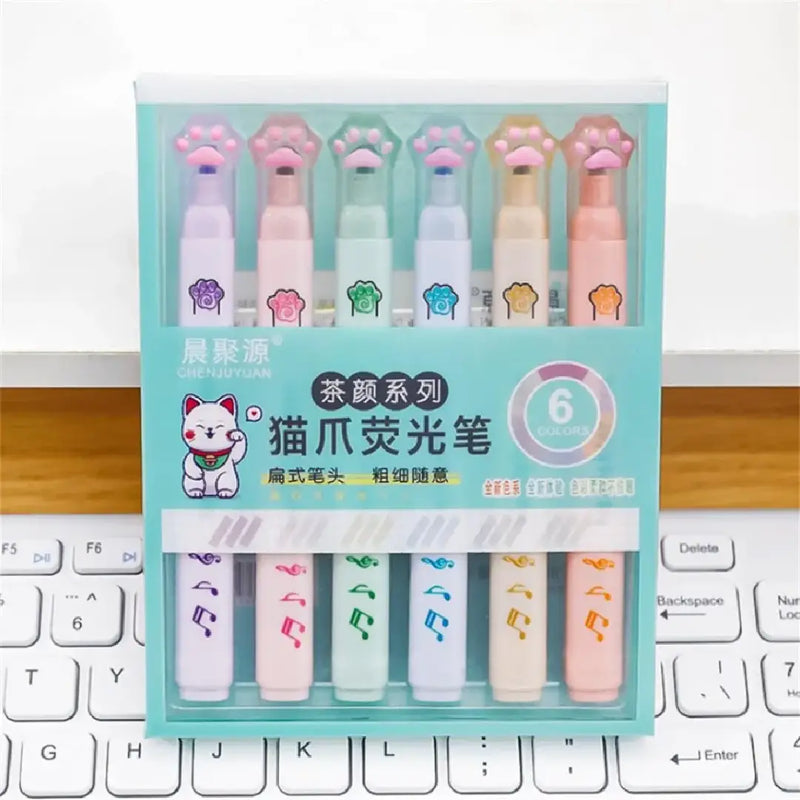 Cute Cat Paw Pastel Highlighter 6-Piece Set
