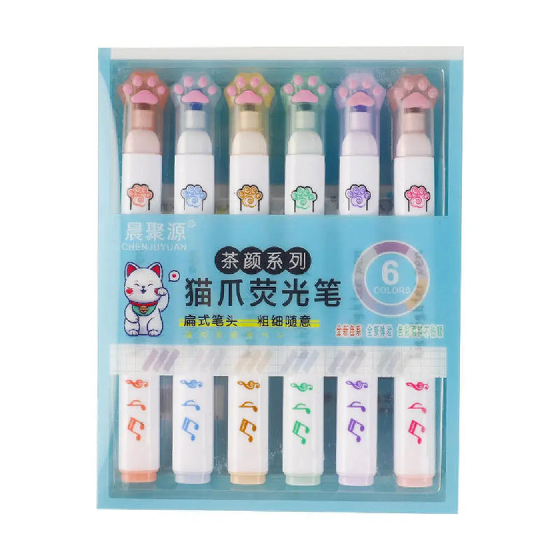 Cute Cat Paw Pastel Highlighter 6-Piece Set
