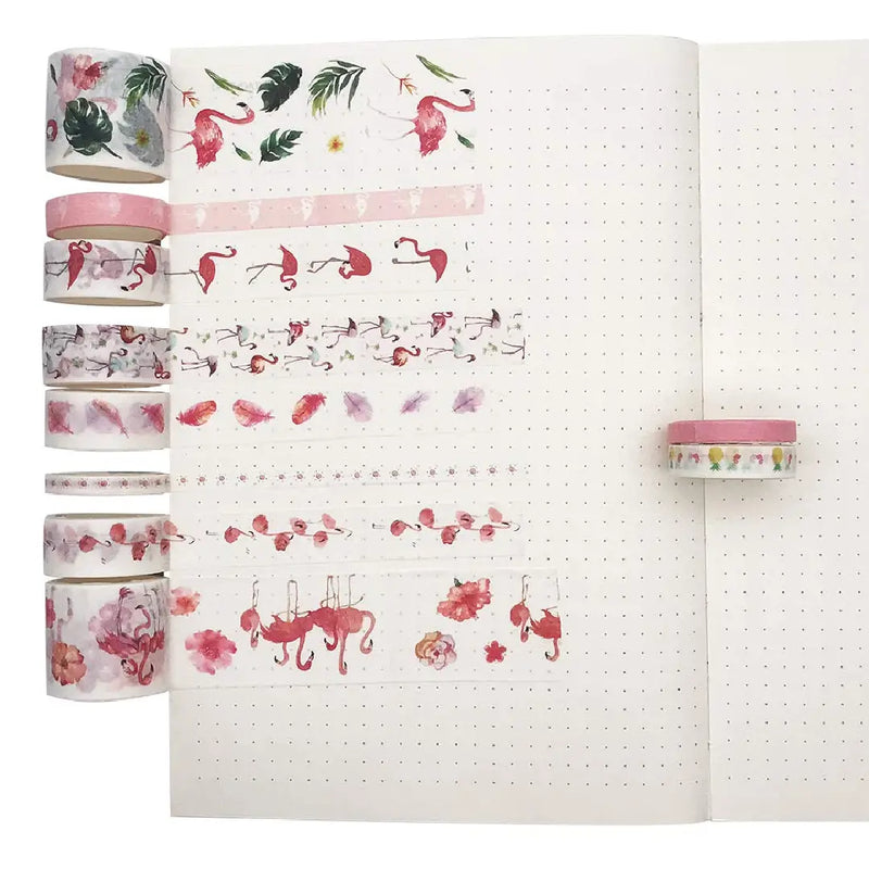 Tropical Flamingo Washi Tape 10 Rolls of Decorative Collection Set