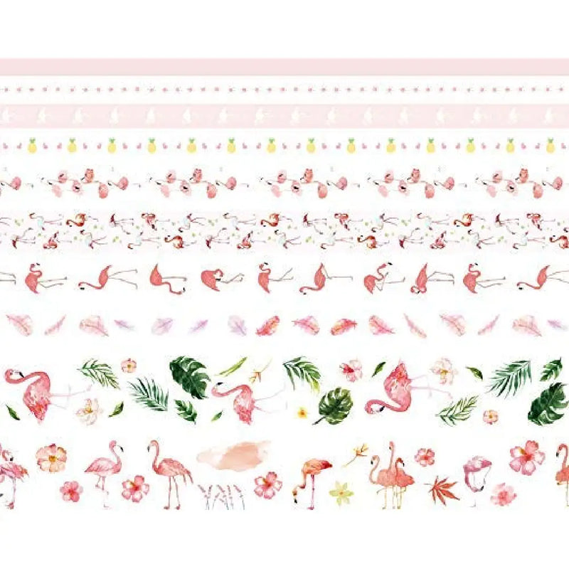 Tropical Flamingo Washi Tape 10 Rolls of Decorative Collection Set