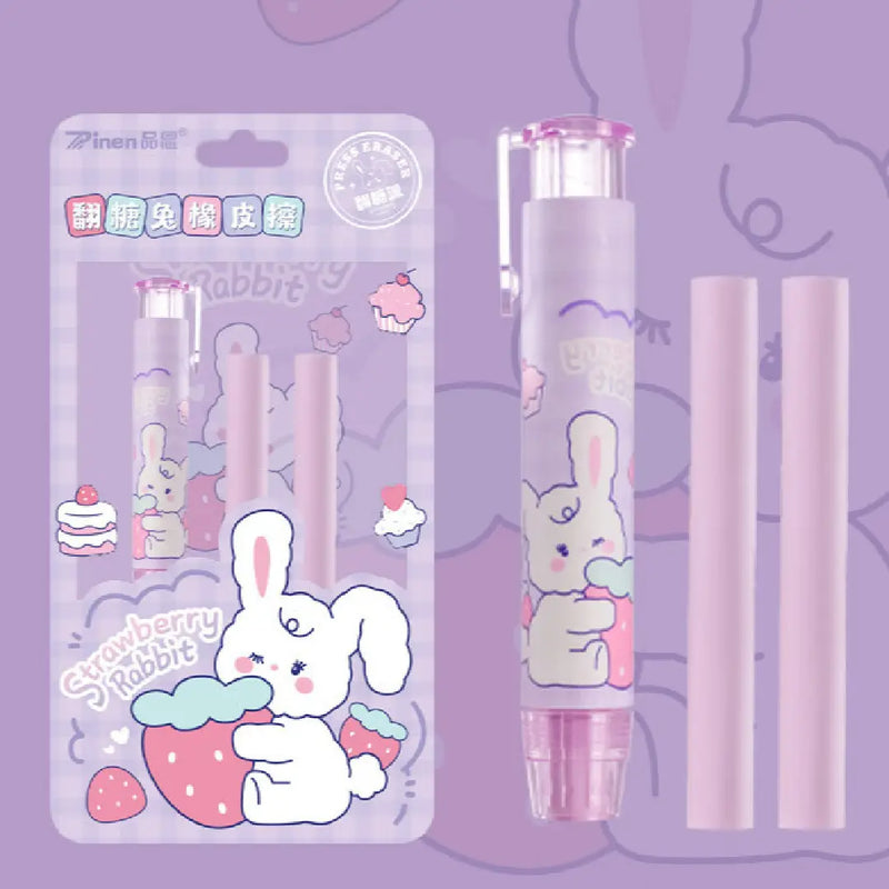 Cute Strawberry Rabbit Press-Type Eraser Set