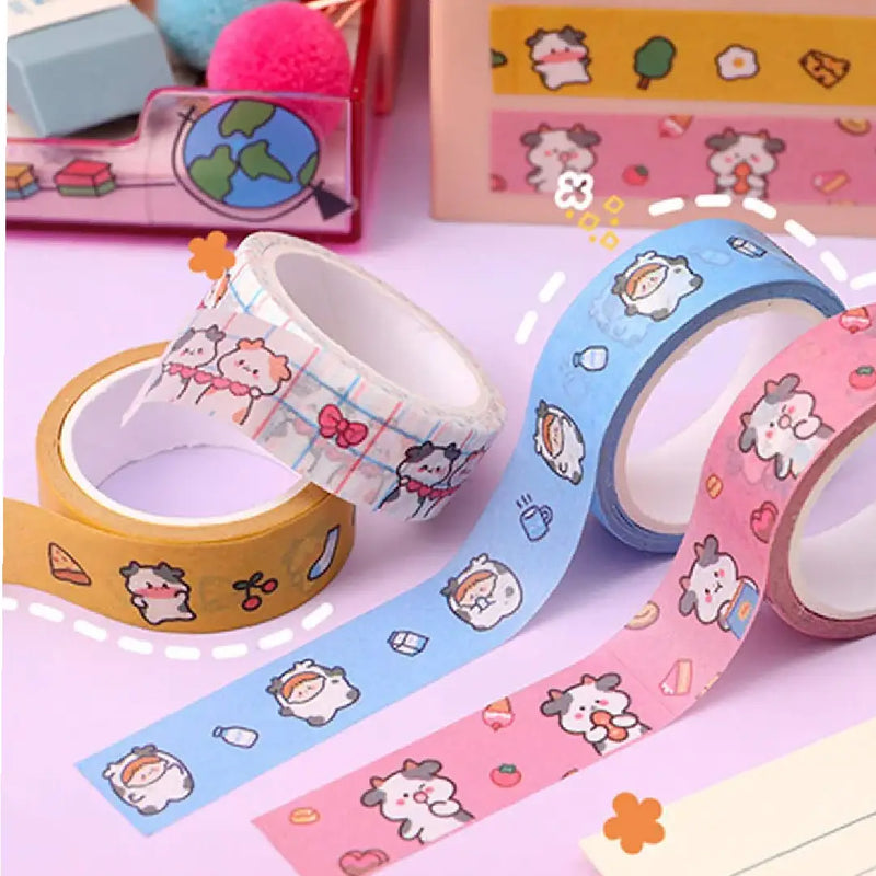 Moo-dy & Cute: Pastel Cartoon Cow Washi Tape