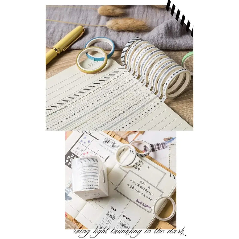 Monochrome Aesthetic Washi Tape Collection 10 Rolls Set