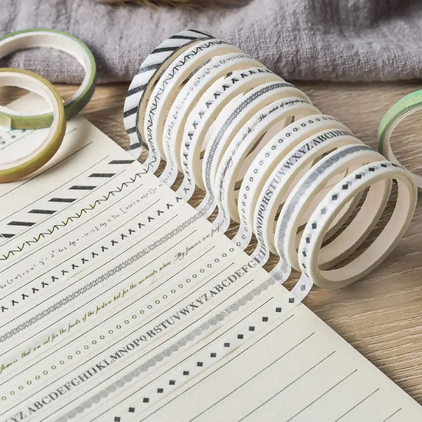 Monochrome Aesthetic Washi Tape Collection 10 Rolls Set