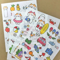 Kawaii Summer Vacation Cat Sticker Set (4 Sheets)