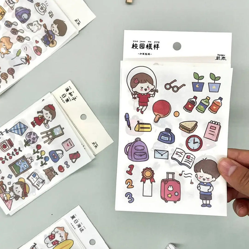 Kawaii DIY Craft Sticker Collection: 4 Unique Sheets of Character & Daily Life Illustrations
