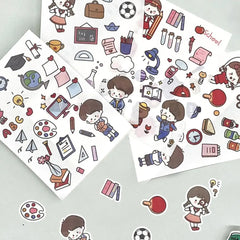 Kawaii DIY Craft Sticker Collection: 4 Unique Sheets of Character & Daily Life Illustrations