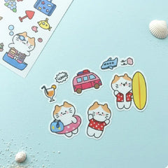 Kawaii Summer Vacation Cat Sticker Set (4 Sheets)