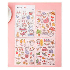 Kawaii Summer Vacation Cat Sticker Set (4 Sheets)