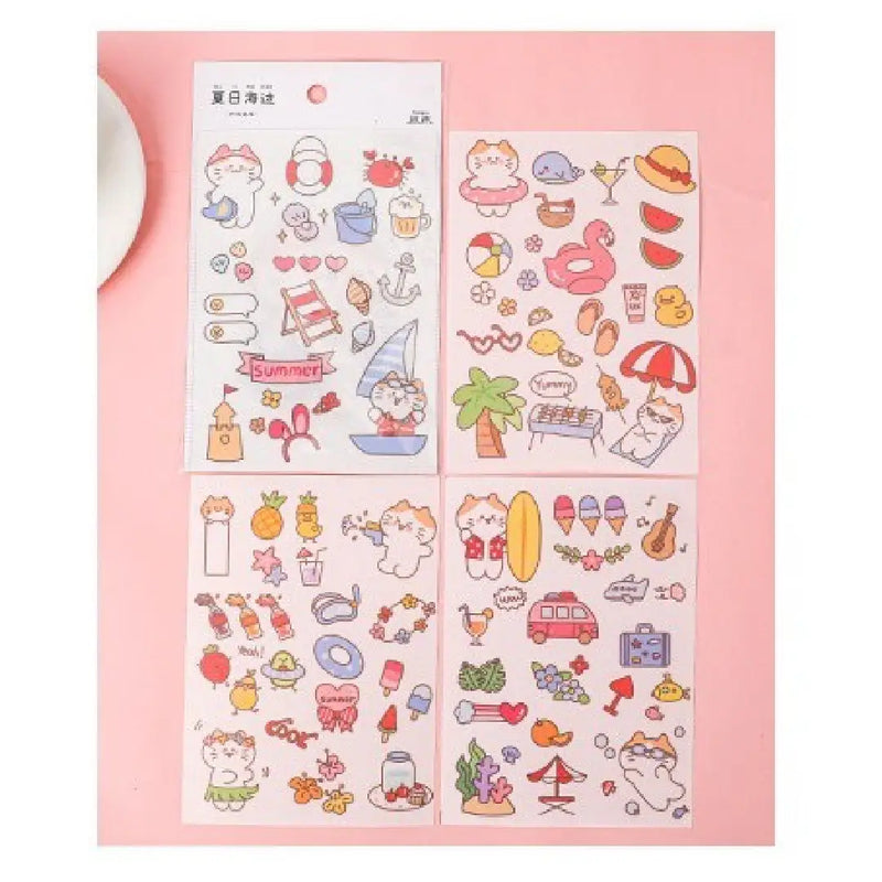 Kawaii Summer Vacation Cat Sticker Set (4 Sheets)