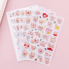 Cute Pink Piglet Sticker Sheet – 6 Premium Transparent Sheet for Journaling