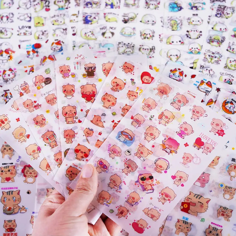 Cute Pink Piglet Sticker Sheet – 6 Premium Transparent Sheet for Journaling