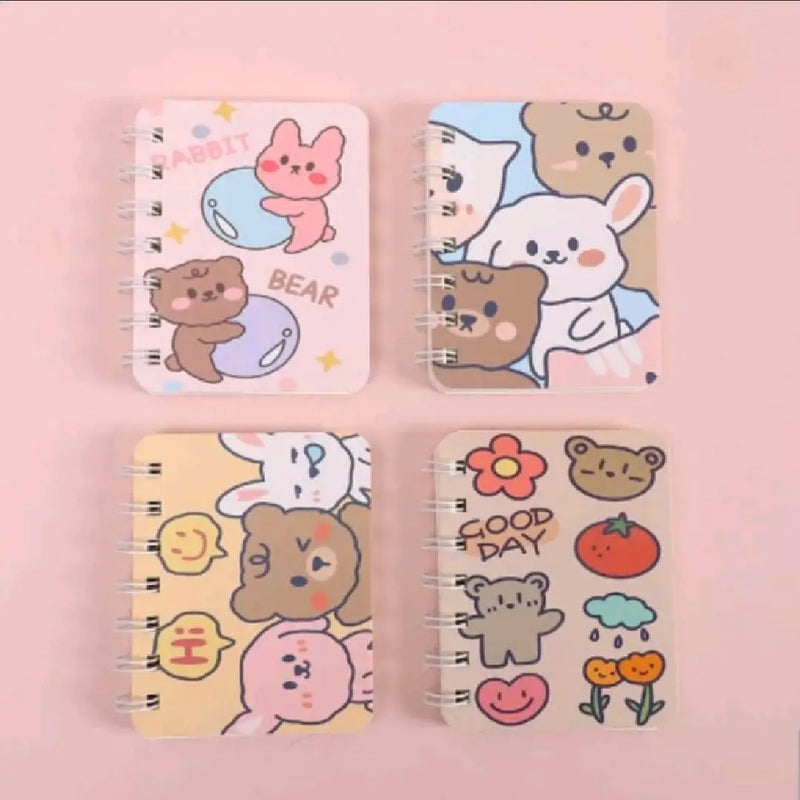 Cute Bear & Rabbit Illustration- Aesthetic A7 Mini Spiral Notepad