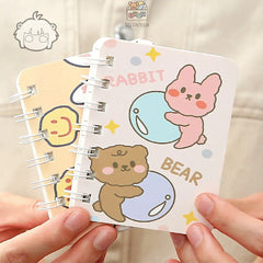 Cute Bear & Rabbit Illustration- Aesthetic A7 Mini Spiral Notepad