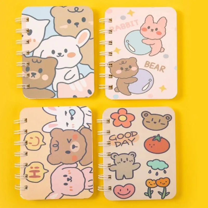 Cute Bear & Rabbit Illustration- Aesthetic A7 Mini Spiral Notepad