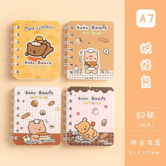 Bake Bears Illustration- Aesthetic A7 Mini Spiral Notepad