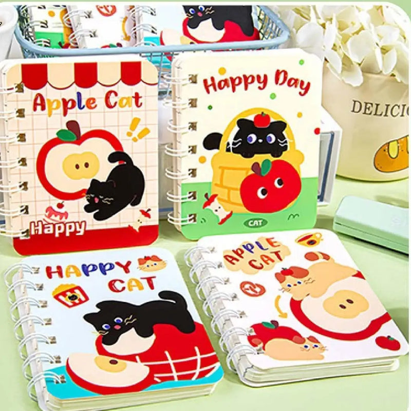 Apple Cat Illustration- Aesthetic A7 Mini Spiral Notepad